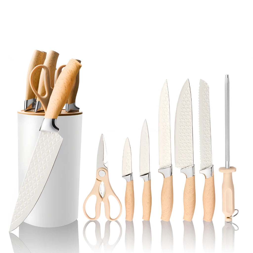 Yangjiang 7 Pcs Kitchen Knives Set Holder Chef Santoku Nakiri Bread Boning Utility Fruit Slicer Knife Set