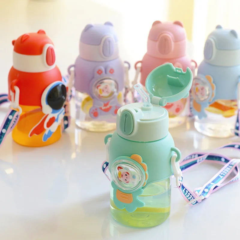 Children's Water Cup Anti-drop Straw Cup Boys Girls School Kindergarten Baby Bear Water Bottle Plastic Drinkware Kids Cups