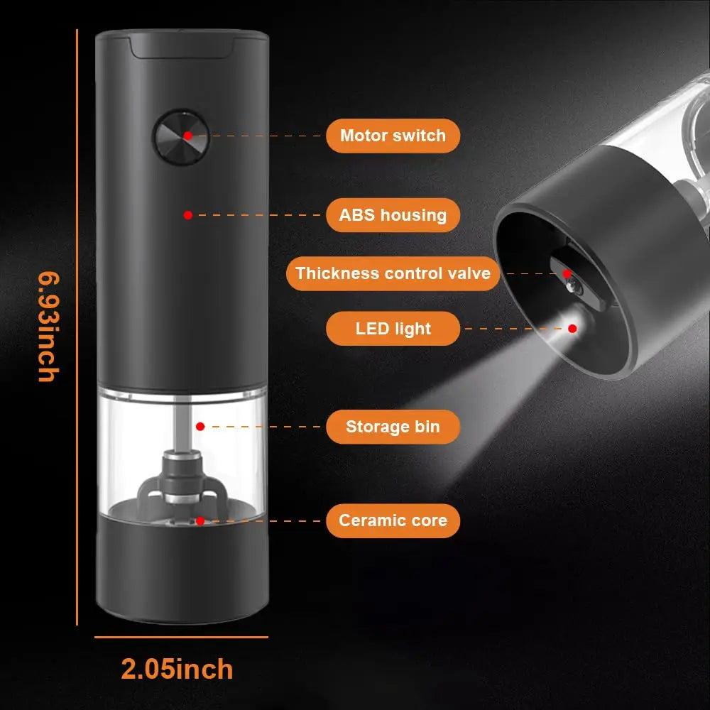 Electric Pepper and Salt Grinder, Adjustable Coarseness Salt & Pepper Mill,With LED Light,Easy to Clean