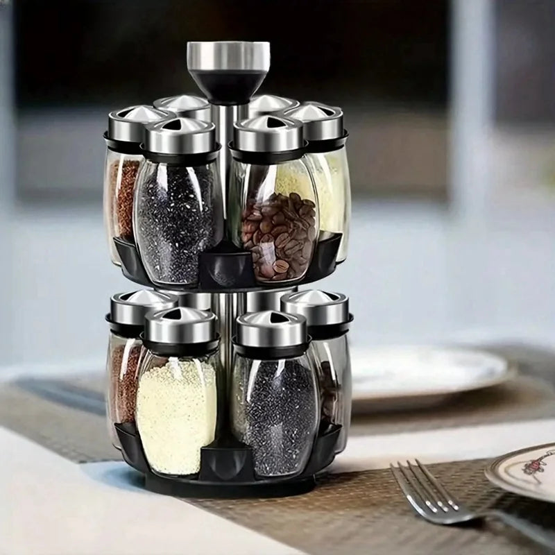 1 Set Multifunctional Rotating Kitchen Spice Rack With 6 Spice Jars Seasoning Jar Set for Home/ Dorm/Restaurant
