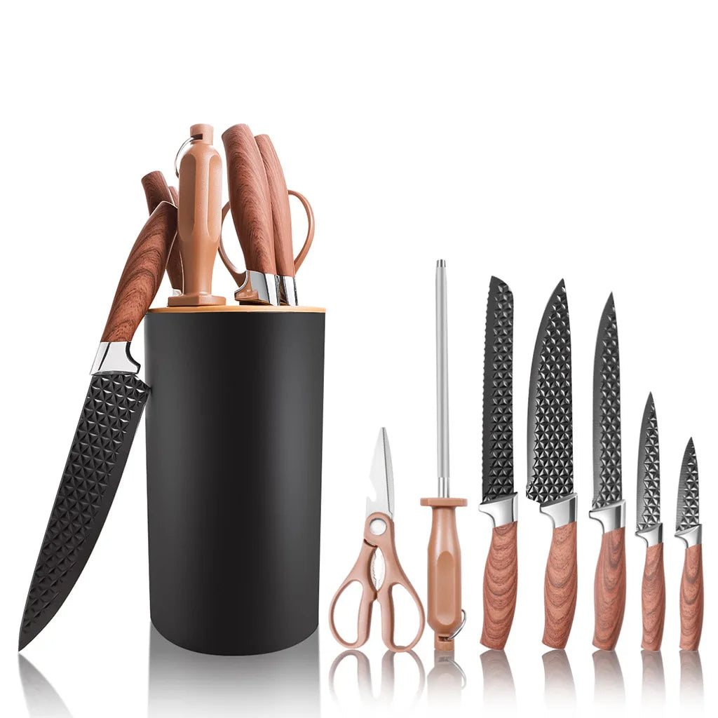 Yangjiang 7-Piece Kitchen Knife Set Plastic Holder Chef Santoku Nakiri Bread Boning Utility Fruit Slicer Knives