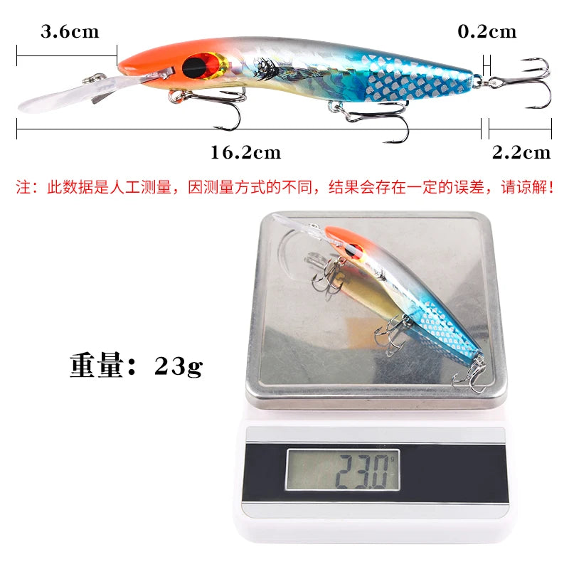 Trolling Fishing Bait 23g 186mm Deep Diving Long Lip Fishing Lures 3D Eyes Minnow Lure for Trolling Lures Baits