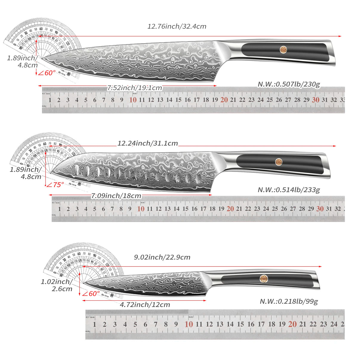 High-end Damascus Kitchen Knife Set Vegetables Fruit Slicer Chef Peeling Carving Sashimi Utility Paring Slicing Knives