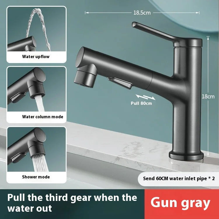 Modern All Copper Pull-Out Basin Faucet Hot Cold Single-Handle Design for Household Washbasin Bathroom Cabinet Toilet Wash Basin