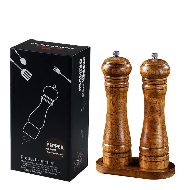 Wooden Grinder Freshly Ground Black Pepper Grains Grinding Bottle Sea Salt Pepper Peppercorns Pepper Household Seasoning Bottle