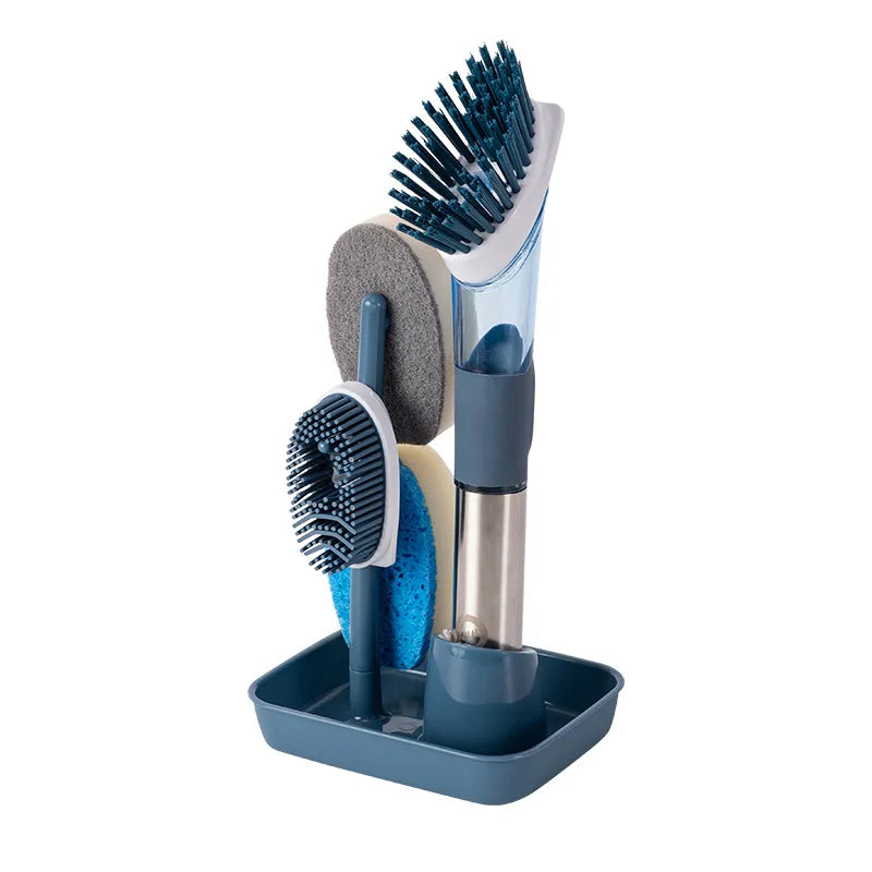 Multifunctional Kitchen Sponge Brush Add Liquid Pan Brush Kitchen 3 in 1 Cleaning Dish Washing Brush With Handle
