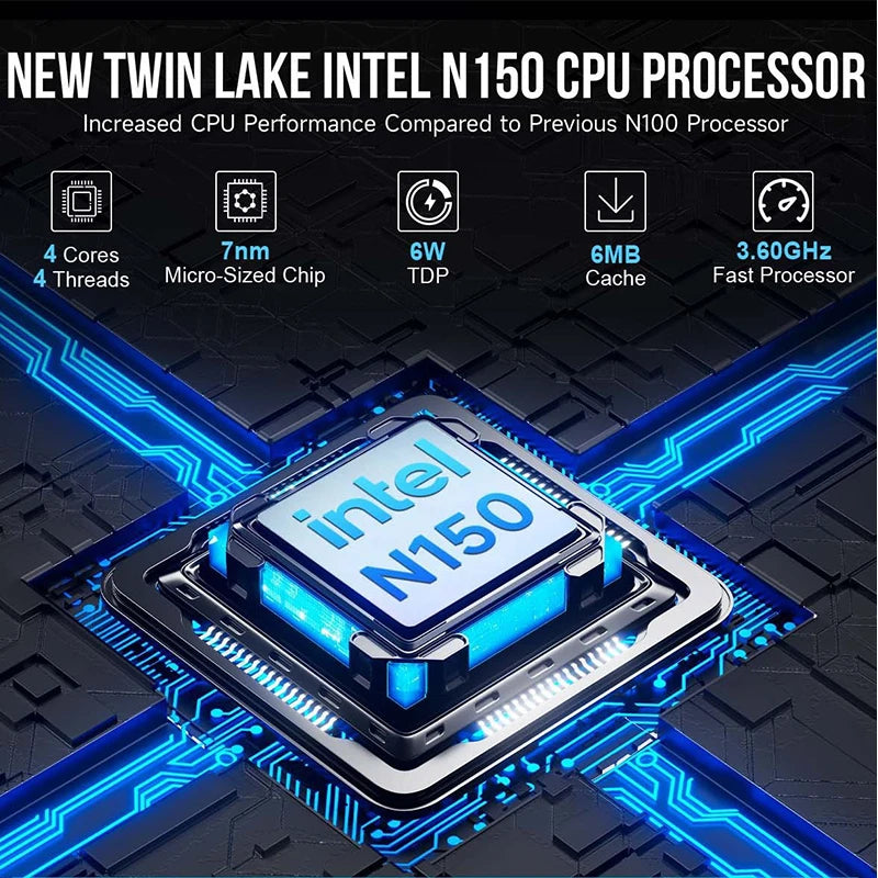 Mini Gaming PC with Intel N150 Processor 12GB LPDDR5 64GB SSD Windows & Linux Desktop for Industrial Use