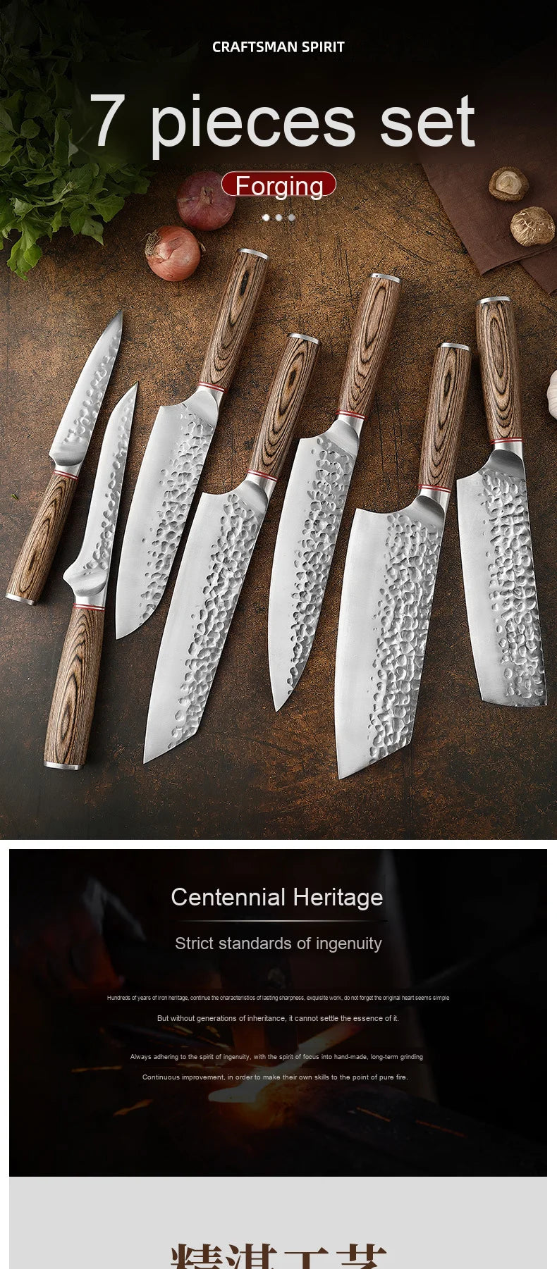 High-quality Kitchen Chef's Knife Set, Hand-forged Sande Fruit Knife and Colored Wooden Handle Meat Cutting