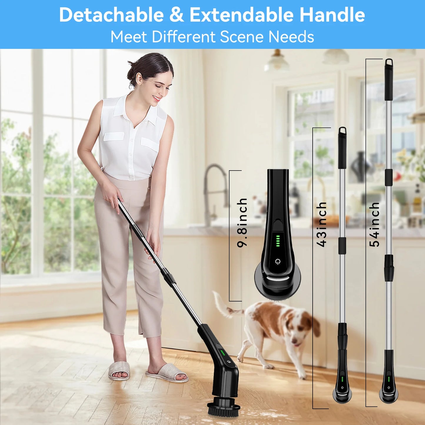 Electric Spin Scrubber, Electric Cleaning Brush for Bathroom 8 in 1 Replacement Brush Heads and Extension Handle
