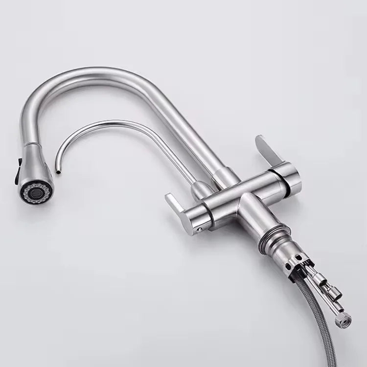 Modern Design Three-Way Mixer Kitchen Faucet with Pull Out Sprayer Water Purification Sink Faucet Featuring Brass Ceramic Filter