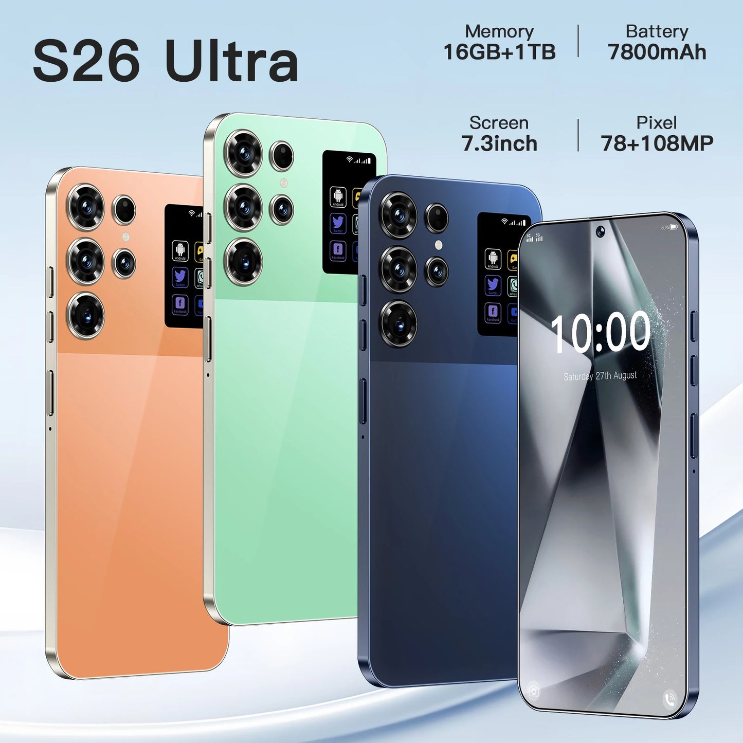 2025 New S26 Ultra Android 14 5G Smartphone 16+1TB 4G 5G 7.3inch HD Screen 72+108MP Dual Card Cell Mobile Phone