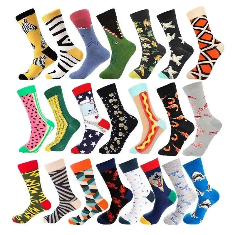 2024 New Wholesale Custom Logo Men's Cotton Crew Socks High Quality Funny Colorful Cartoon Pattern Casual Style for Autumn
