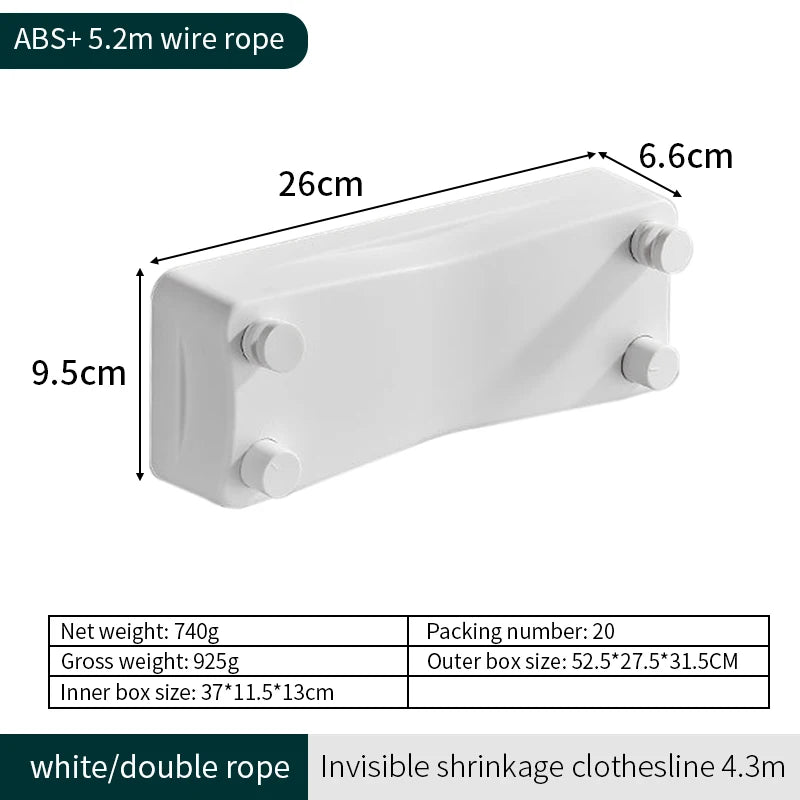 Laundry Clothesline Retractable Hotel Balcony Durable Clothesline Drying Rack Retractable Clothesline