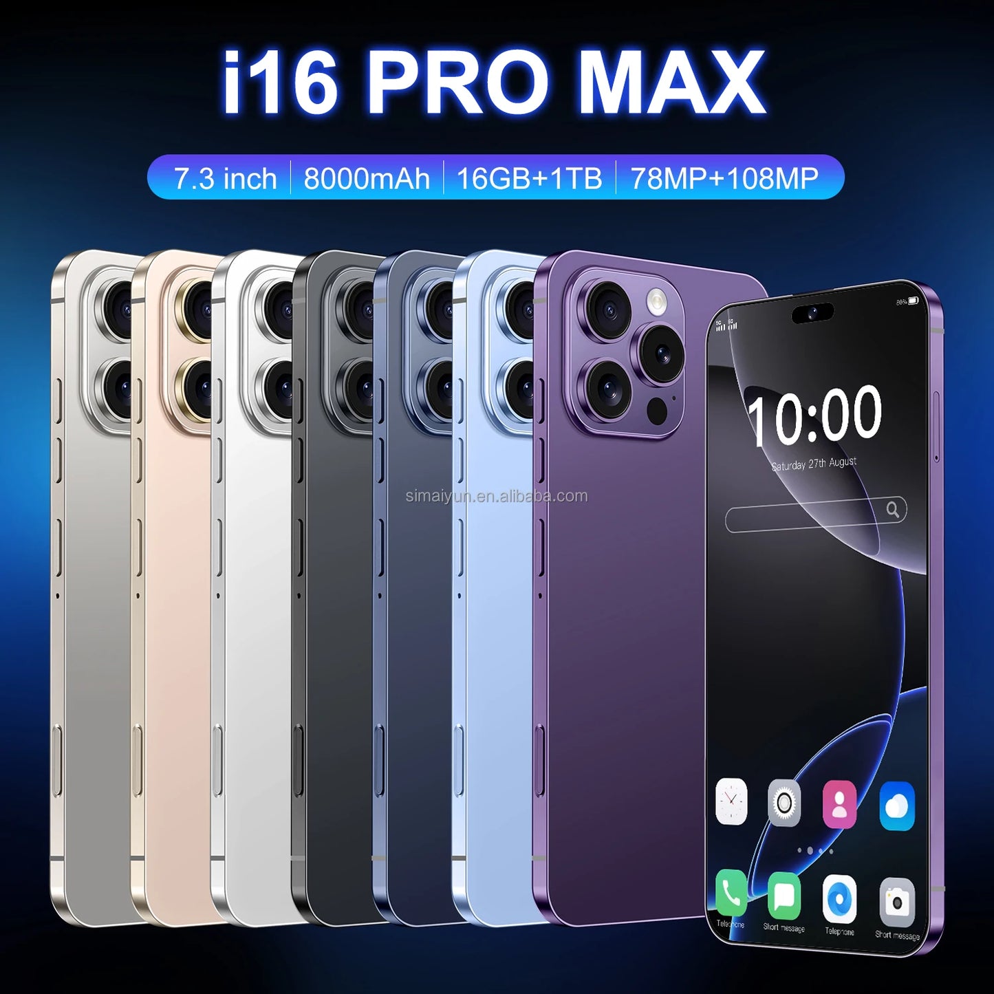 2025 Original High Quality I16pro Max 16GB+1TB Android 14 5G Smart Phone Globally Compatible  108MP Rear Camera