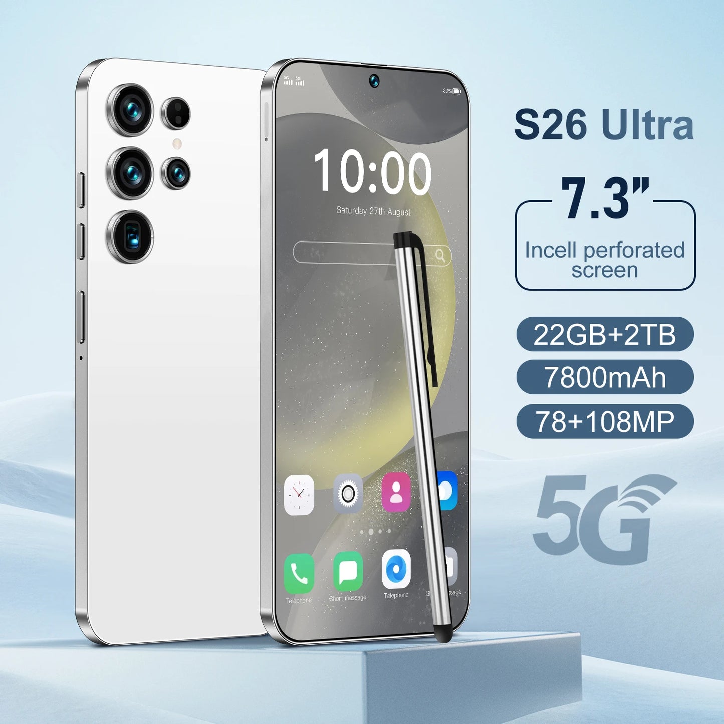 Original S26 Ultra 5G Smartphone 22GB+2TB 7.3 Inch HD Screen Android 14 Dual Card Unlocked High Quality Mobile Phone