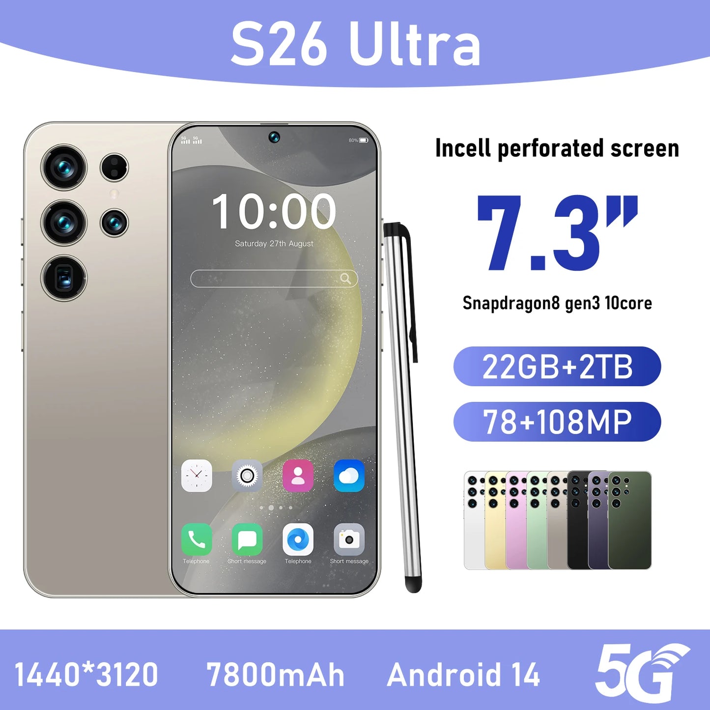 2025 New Original Phones S26 ultra 5g Smartphones 22GB+2TB 5G Dual SIM Cellphone Mobile Phone Face Unlock Android 14 5G Phone