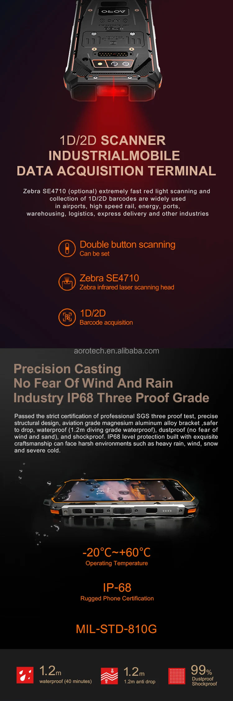 Explosion Proof Intrinsically Safe Zone 2 ATEX IP68 Waterproof Smartphone with NFC QWERTY Keyboard LTE/GSM/CDMA Compatibility