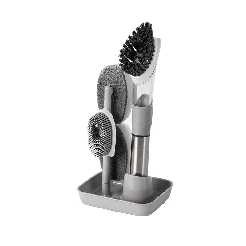 Multifunctional Kitchen Sponge Brush Add Liquid Pan Brush Kitchen 3 in 1 Cleaning Dish Washing Brush With Handle