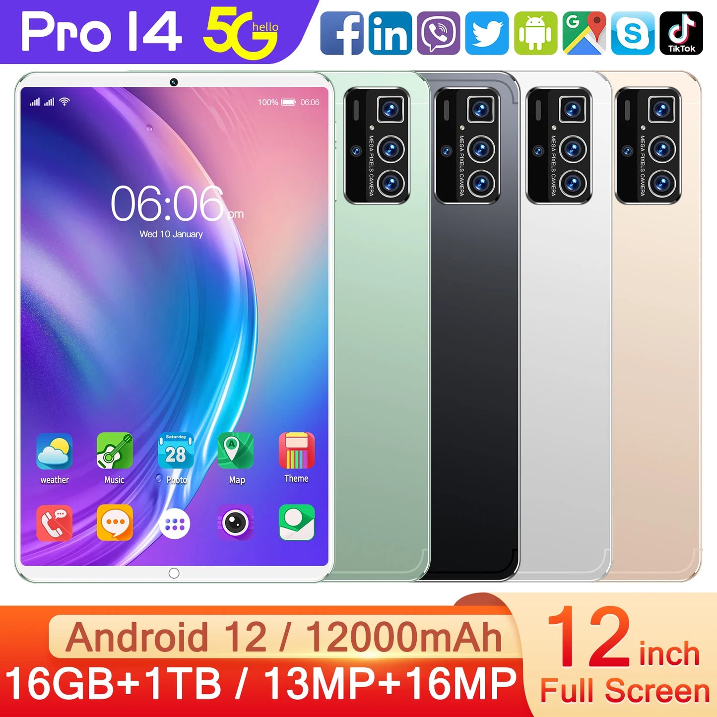 2025 Global 14 Pro Table PC Customized 16GB+1TB Android Tablet 12 Inch Dual SIM Educational Call Android Table Pc
