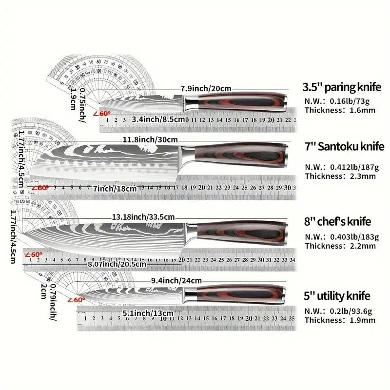 Japanese Stainless Steel Kitchen Knife Set Pakka Wood Handle Japanese Chef Knives Metal Fruit Nakiri Paring Knife Set