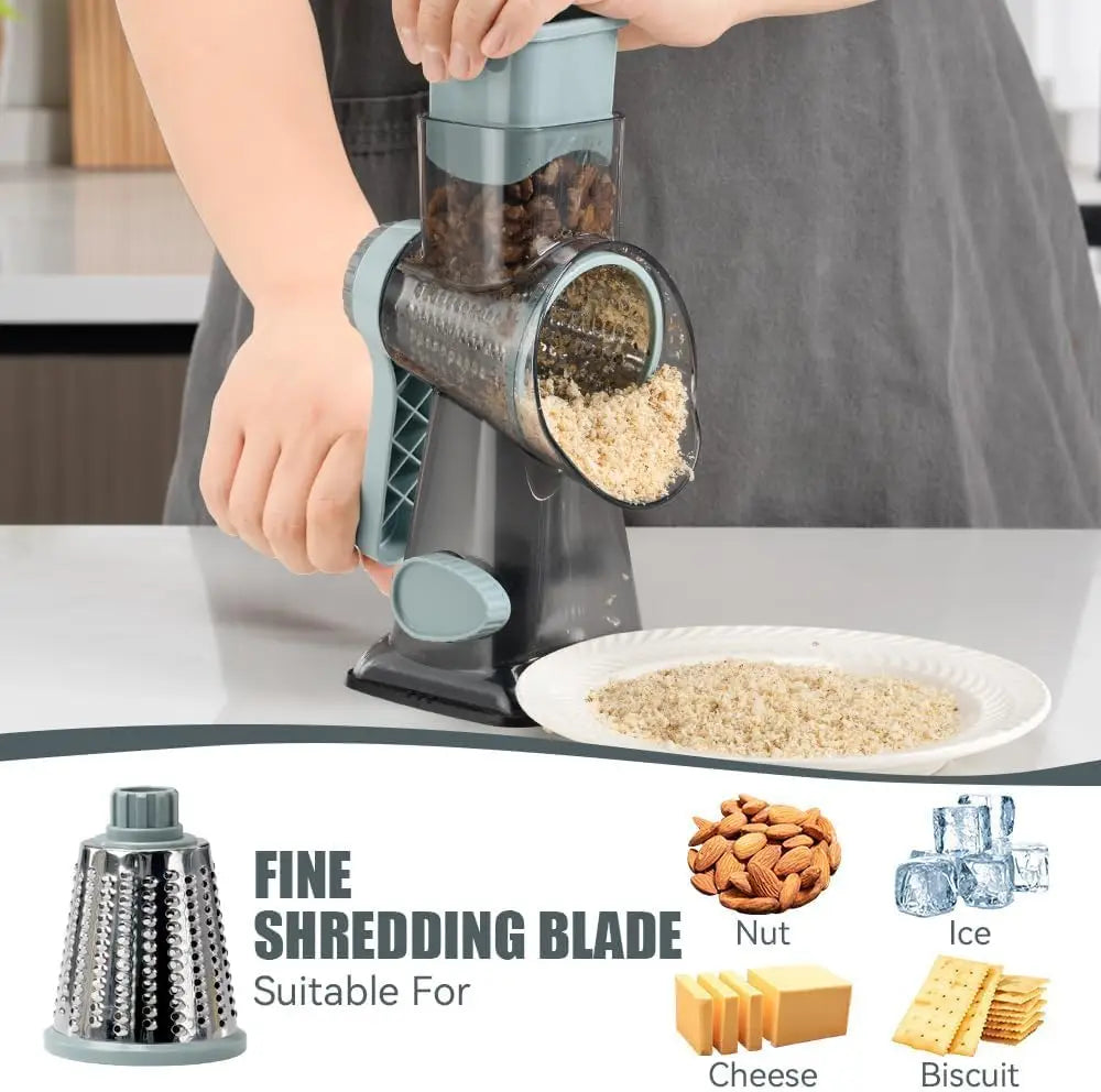 Rotary Cheese Grater with Handle  3 Changeable Blades for Cheese Potato Vegetable Cheese Shredder Slicer Grater for Kitchen