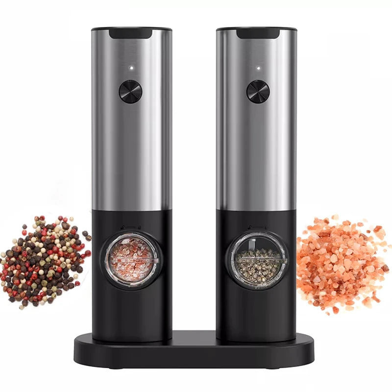 2022 New 2pcs Adjustable Coarseness Rechargeable Stainless Steel Gravity Electric Salt and Pepper Grinder Set with LED Light
