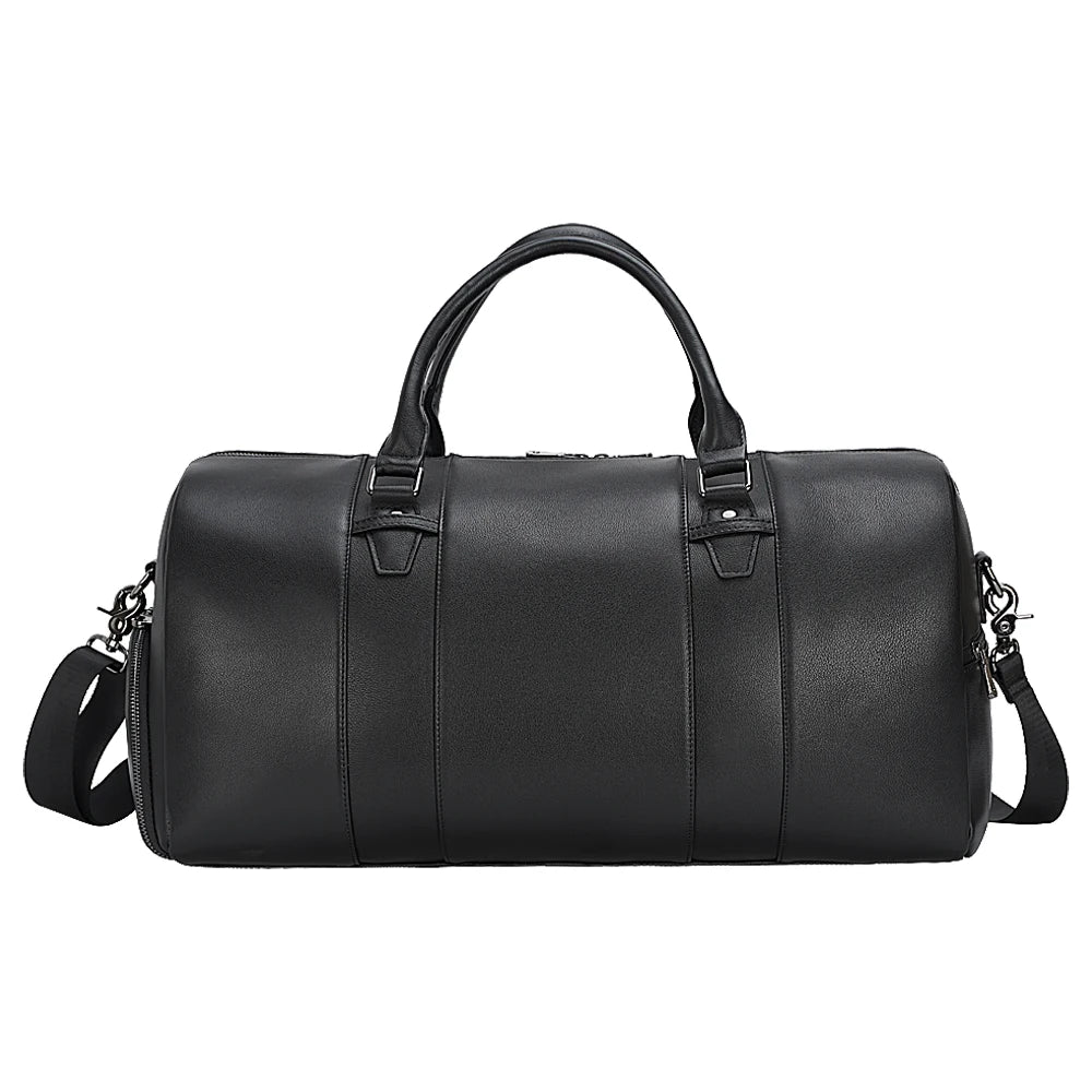 Japanese Style Black Mens Overnight Soft Leather Business Duffel Weekender Bag Genuine Leather Travel Bags