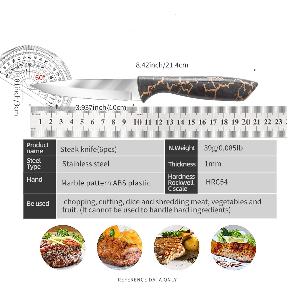 3cr13 Stainless Steel Blade Kitchen Steak Knife Set Hollow Marble Pattern ABS Plastic Handle Metal Meat Restaurant Knife
