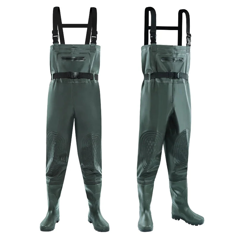 Unisex Nylon Chest Waders with Steel Toe Boots Green  Waterproof Performance Gear for Men-for Fishing and Hunting