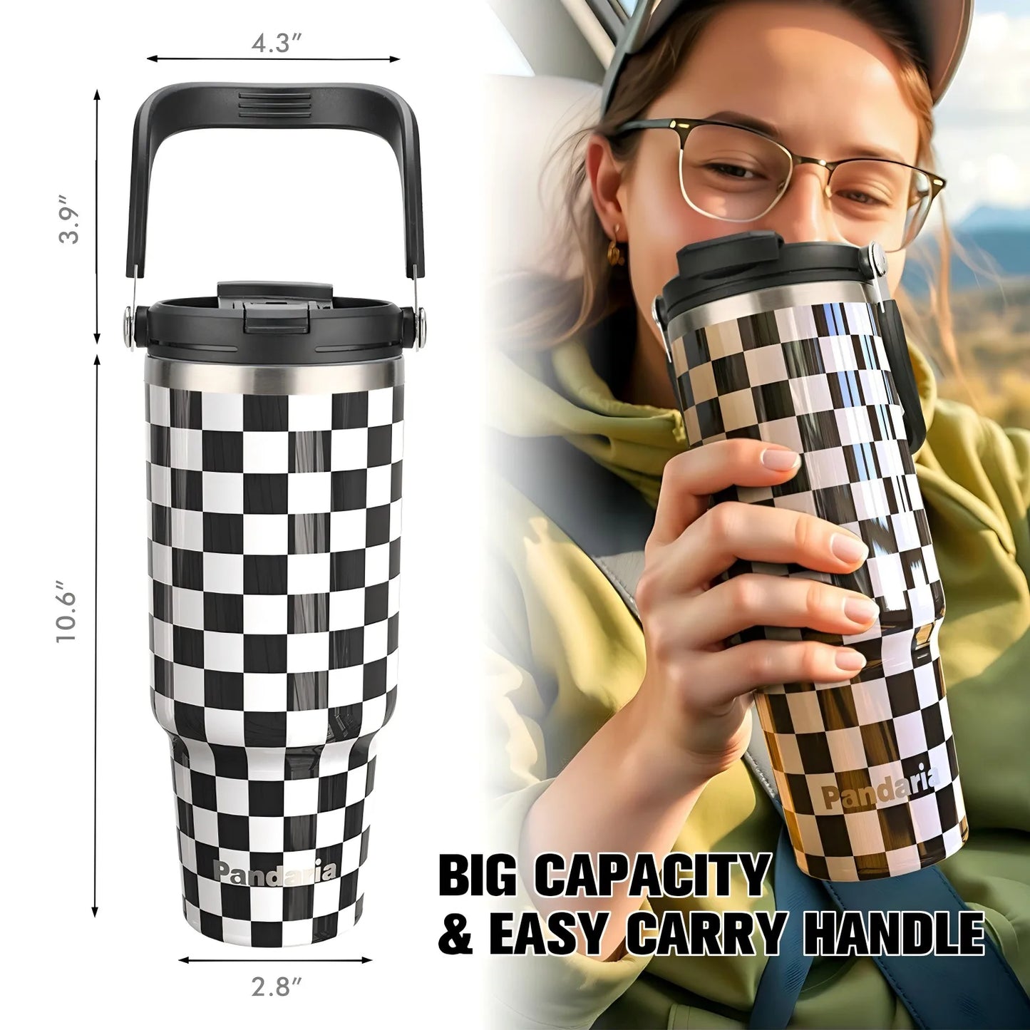 FBA Warehouse Ready Stock 40oz Powder  Solid Color Checkerboard  Coated Insulated Tumbler with Lids and Straws Insulated Mug