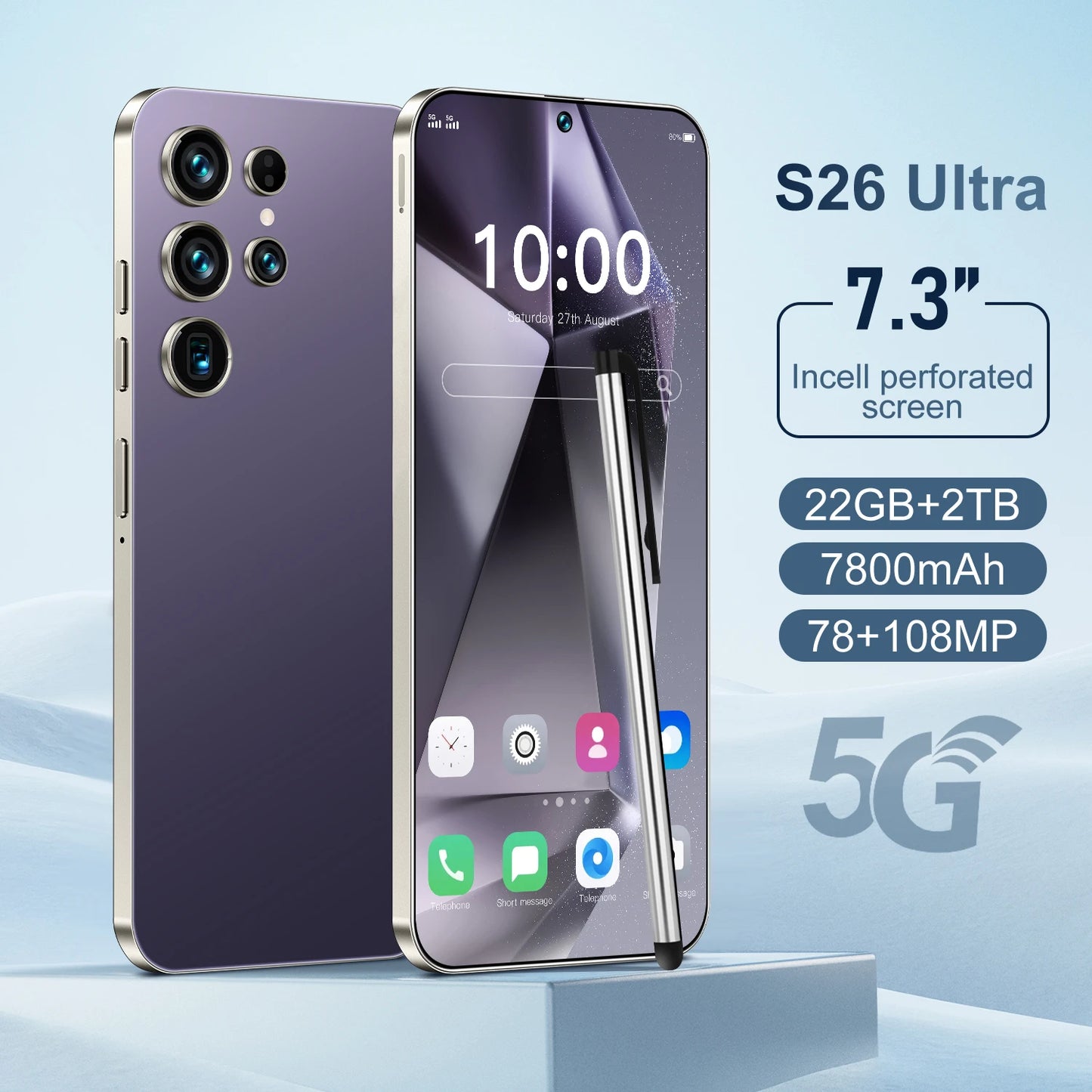 2025 New Original Phones S26 ultra 5g Smartphones 22GB+2TB 5G Dual SIM Cellphone Mobile Phone Face Unlock Android 14 5G Phone