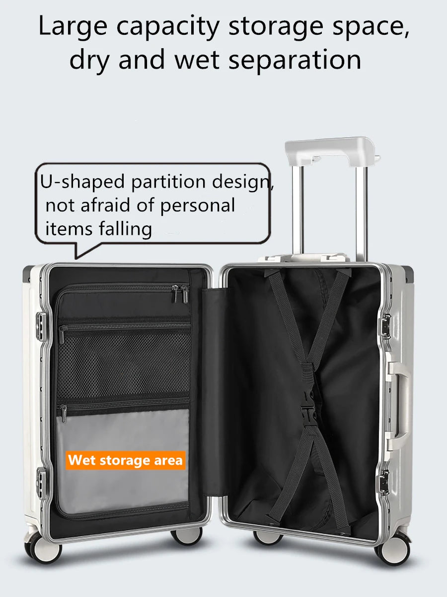 2024 New Design Front Open Carry on  Luggage Lightweight Hard Side Suitcase Travel Luggage With USB Charger and Cup Holder