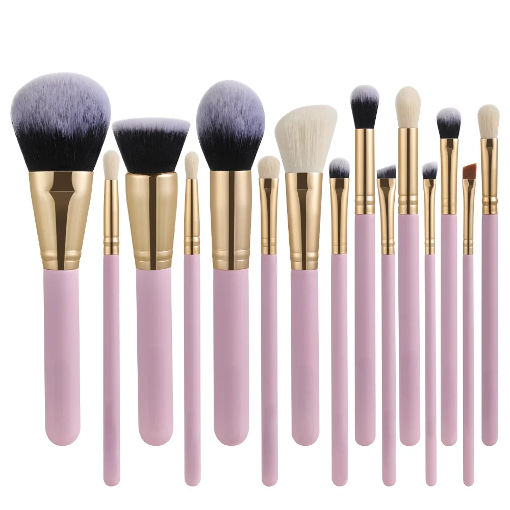 Custom 15-Piece Vegan Synthetic Pink Makeup Brush Set High Quality Product