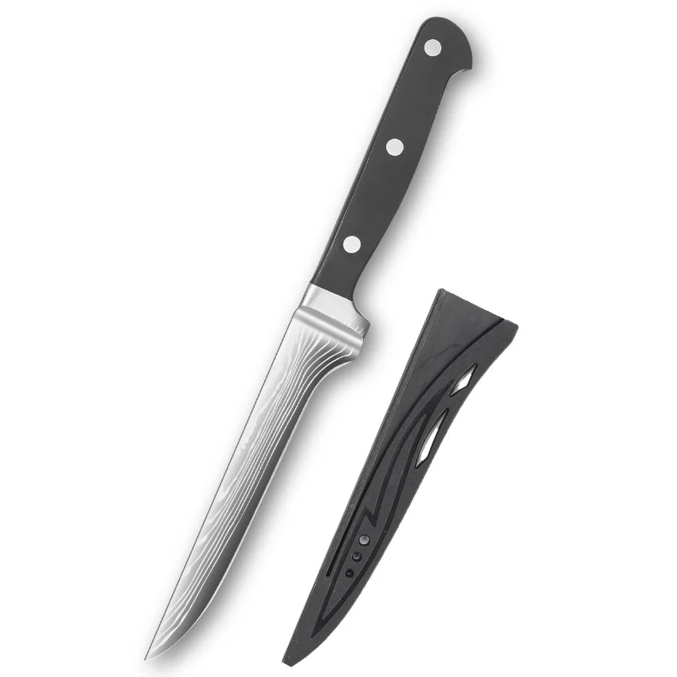 9-Piece Kitchen Knife Set Premium Stainless Steel Tool Includes Sharpening Steel Santoku Bread Utility Boning Slicer Knife