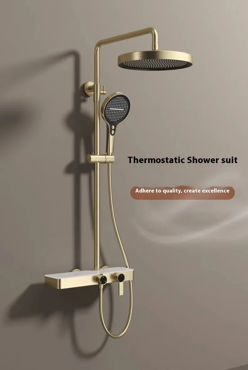 Cross-Border Household Toilet Large Waterfall Water Outlet ABS Chrome Soft Hot Cold Copper Brushed Gold Shower Suit Storage