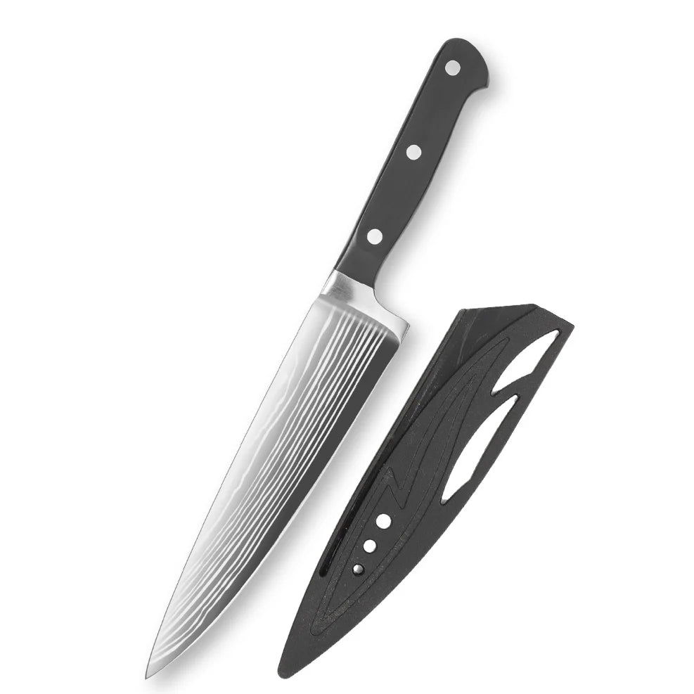 9-Piece Kitchen Knife Set Premium Stainless Steel Tool Includes Sharpening Steel Santoku Bread Utility Boning Slicer Knife