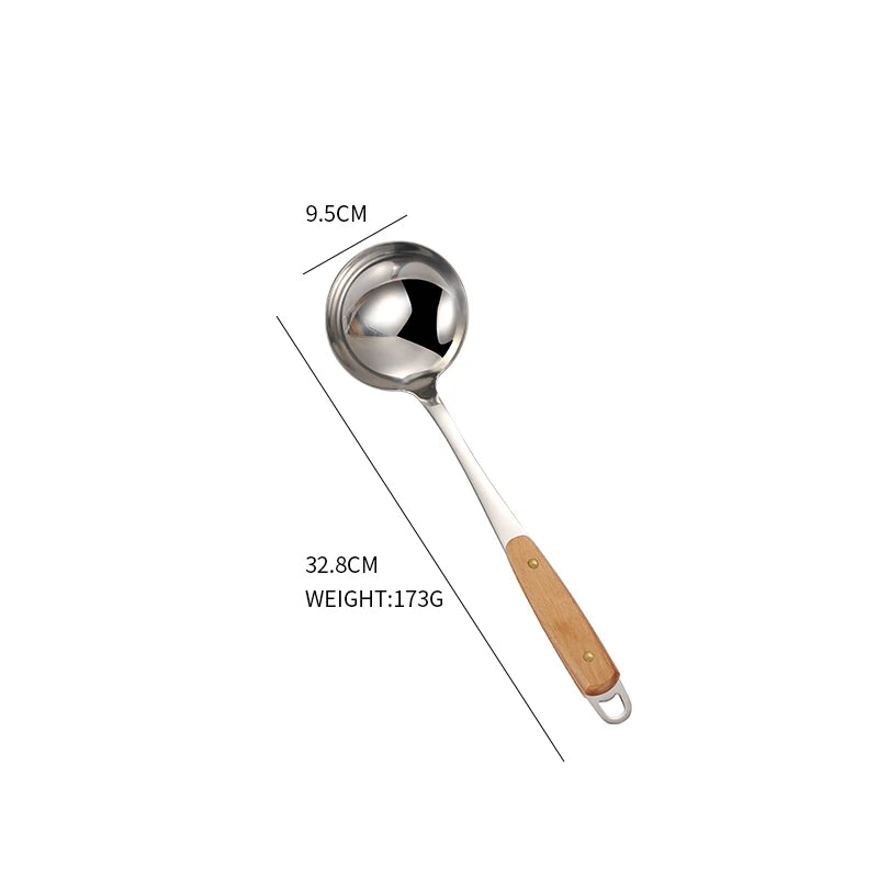 7PCS Stainless Steel Utensils Non-slip Heat  Resistant Kitchen Accessories Cooking Tool With Wooden Handle
