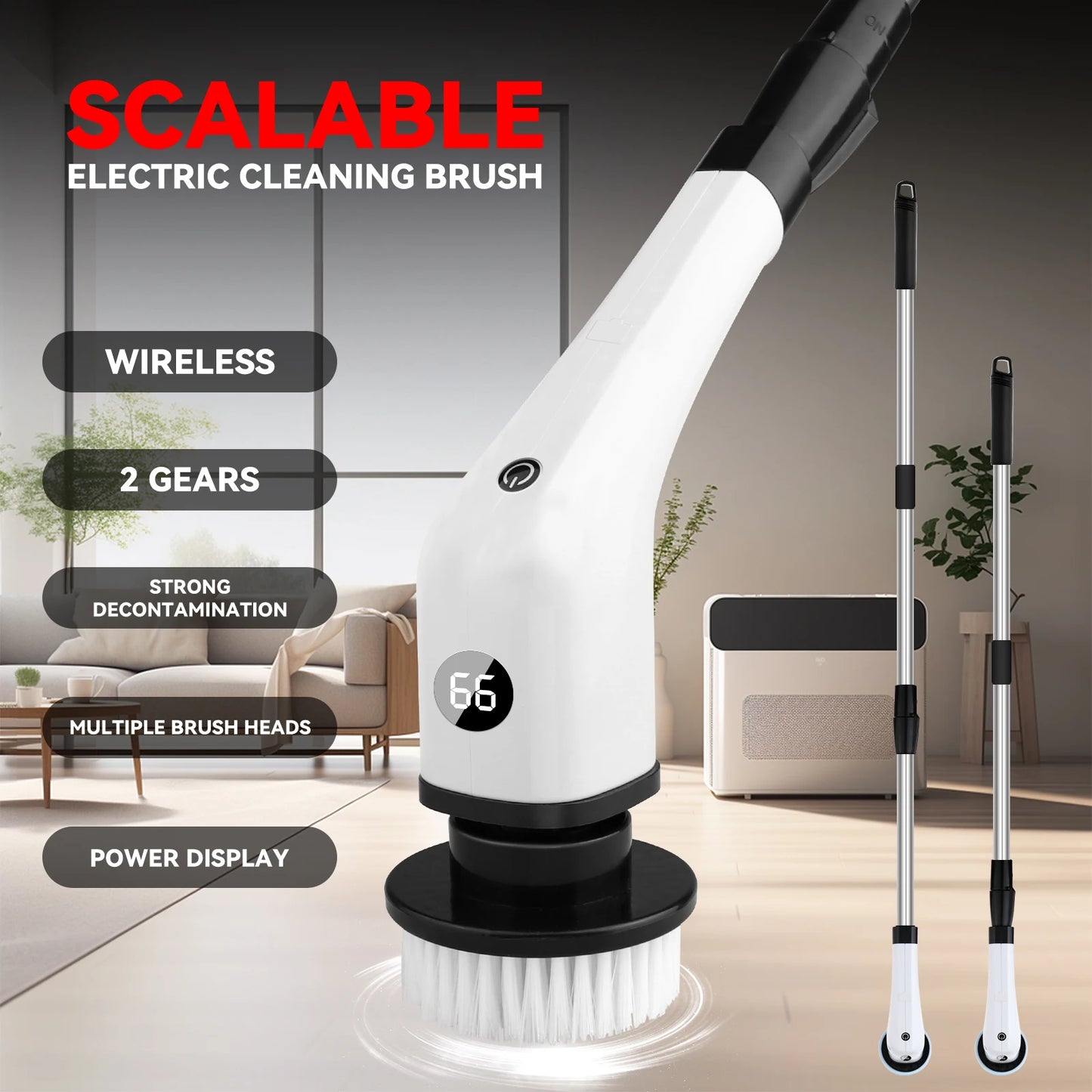 7 in 1 Electric Cleaning Turbo Scrub Brush Multifunctional Long Handle Cordless Spin Scrubber Cleaning Brush Bathroom