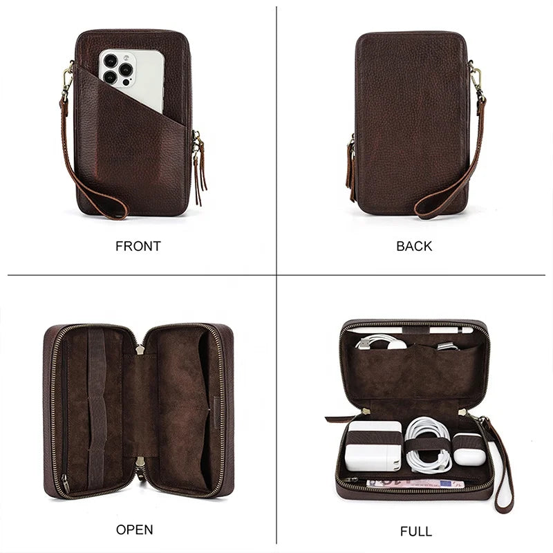 Genuine Leather Electronic Organizer Travel Case Accessory Set Cable Storage and Apple Pencil Charger Travel Organizer Bag
