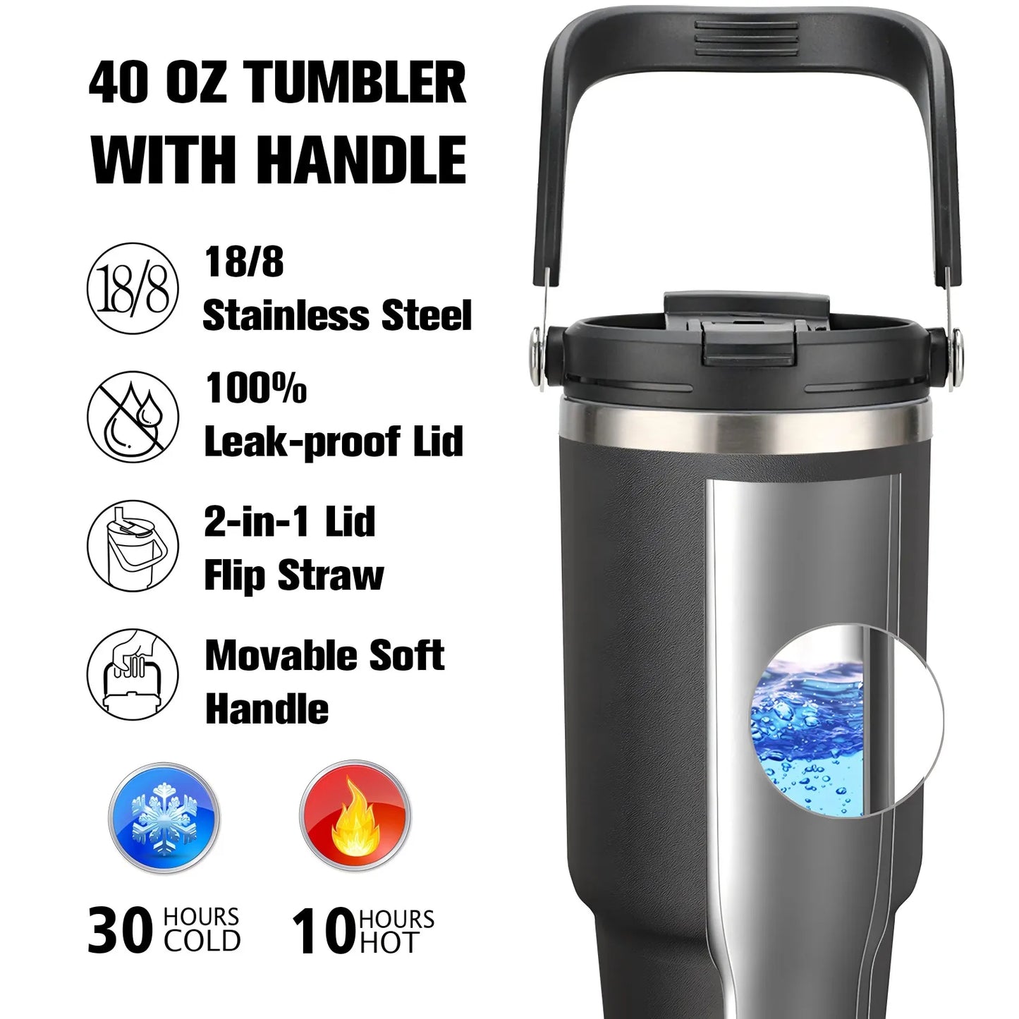 FBA Warehouse Ready Stock 40oz Powder Solid Color Coated Vacuum Insulated Tumbler With Handle and Lid