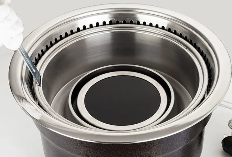 High Quality Round Shape Stainless Steel Indoor Restaurant Equipment Downward Exhaust Smoke Electric BBQ Grill