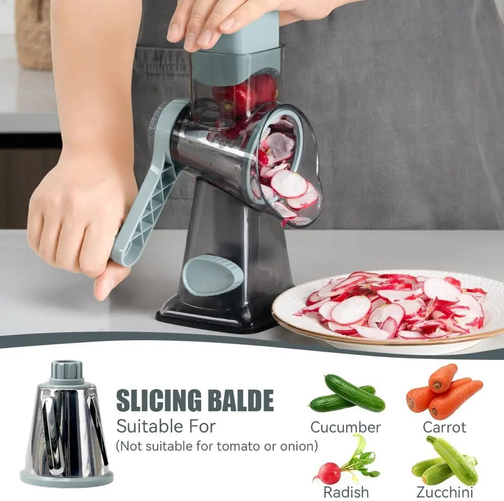 Rotary Cheese Grater with Handle  3 Changeable Blades for Cheese Potato Vegetable Cheese Shredder Slicer Grater for Kitchen