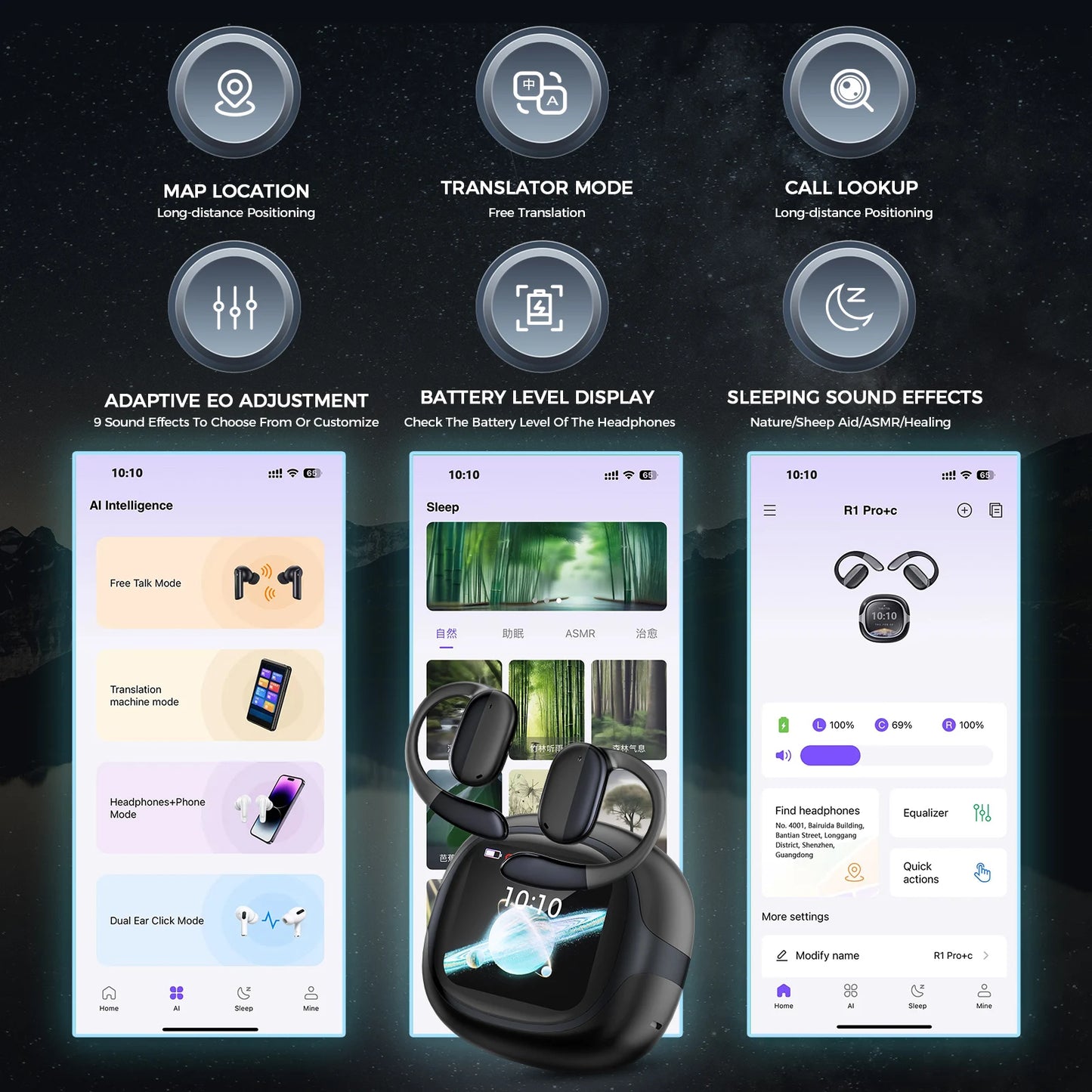 R1pro Ai Translator Earbuds Smart Touch Screen Translator Earphone 135 Languages Translator Earbuds Travel, Easy Communication