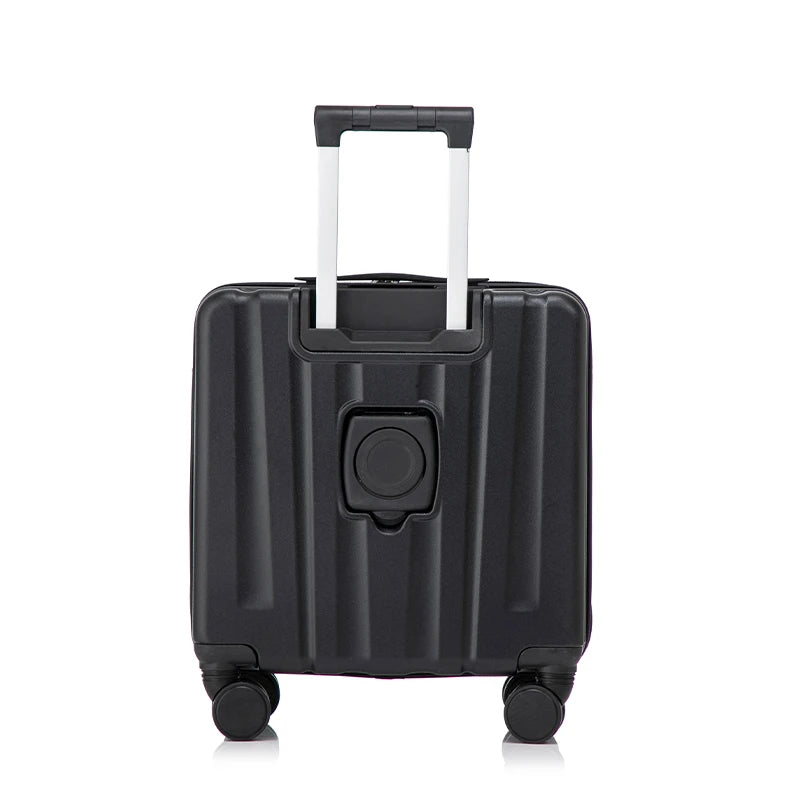 New Designer 18-inch Front Opening Boarding Case Black Aluminum Rod Carry-on Luggage Mini Clearance Price
