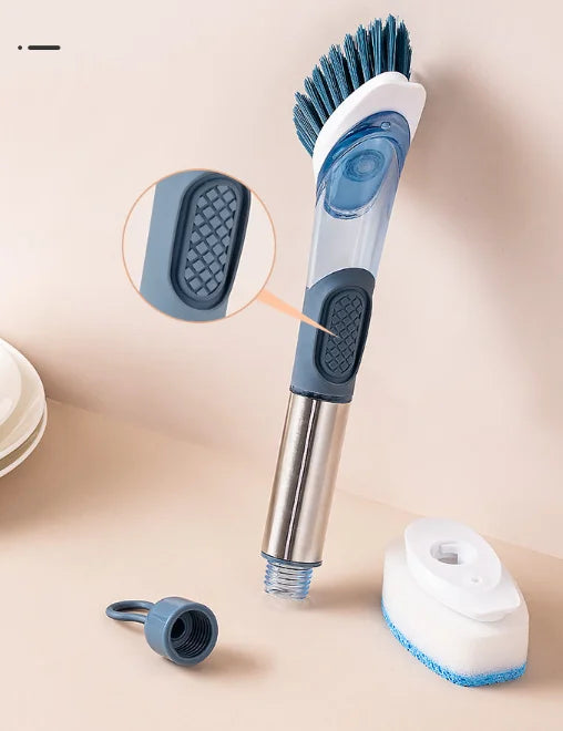 Multifunctional Kitchen Sponge Brush Add Liquid Pan Brush Kitchen 3 in 1 Cleaning Dish Washing Brush With Handle