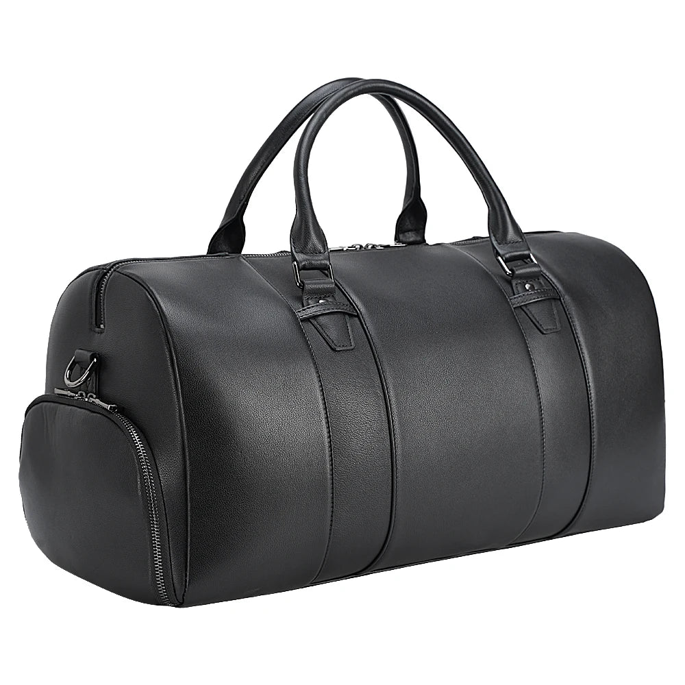 Japanese Style Black Mens Overnight Soft Leather Business Duffel Weekender Bag Genuine Leather Travel Bags