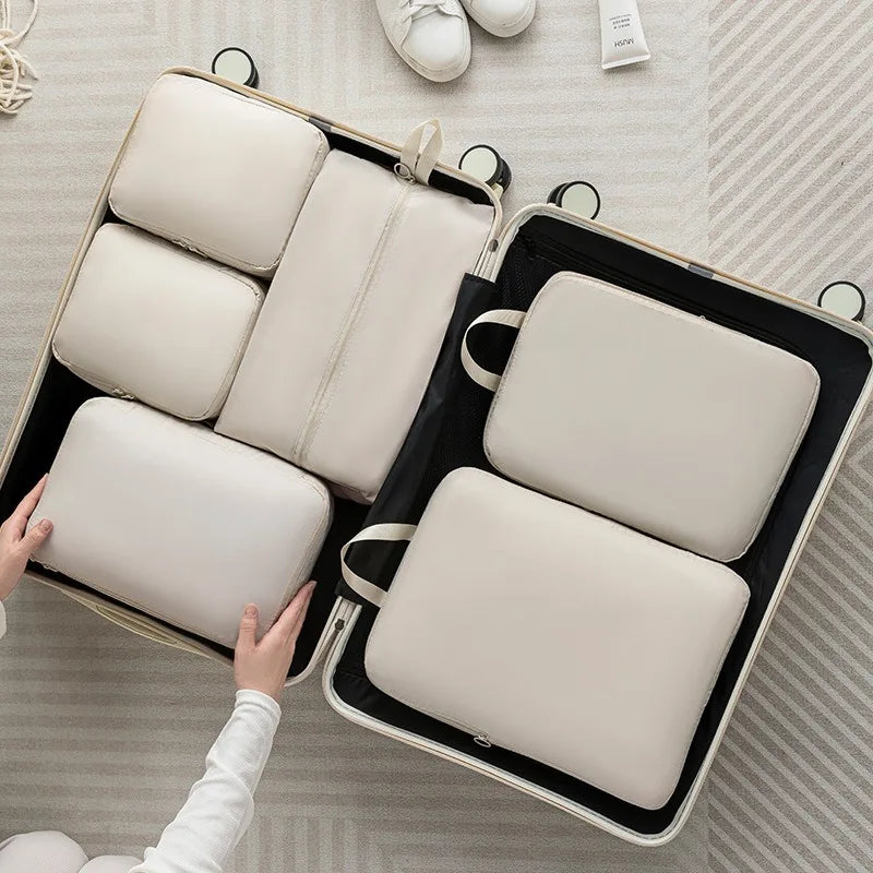 High Quality 7Pcs Set Travel Clothes Luggage Organizer Bag Accessories Compression Travel Packing Cubes