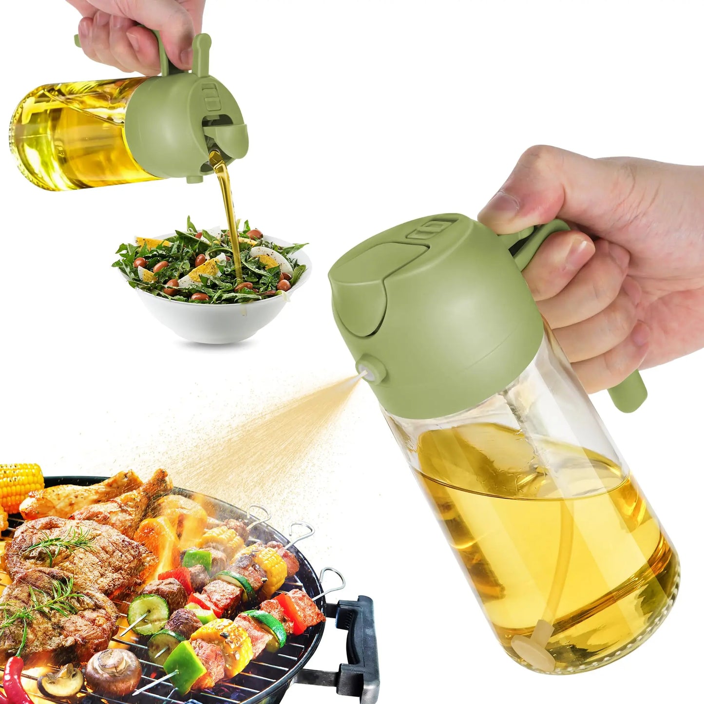 Mothers Day Gift Cooking Kitchen Salad Barbecue 16oz 2 in 1 Oil Sprayer Bottle Olive Oil Dispenser Bottle
