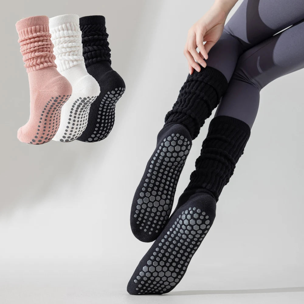 Seamless Custom Logo Grip Barre Trampoline Socks s Non Slip Pilates Yoga Socks Compression Tube Pipe Slouch Crew Socks