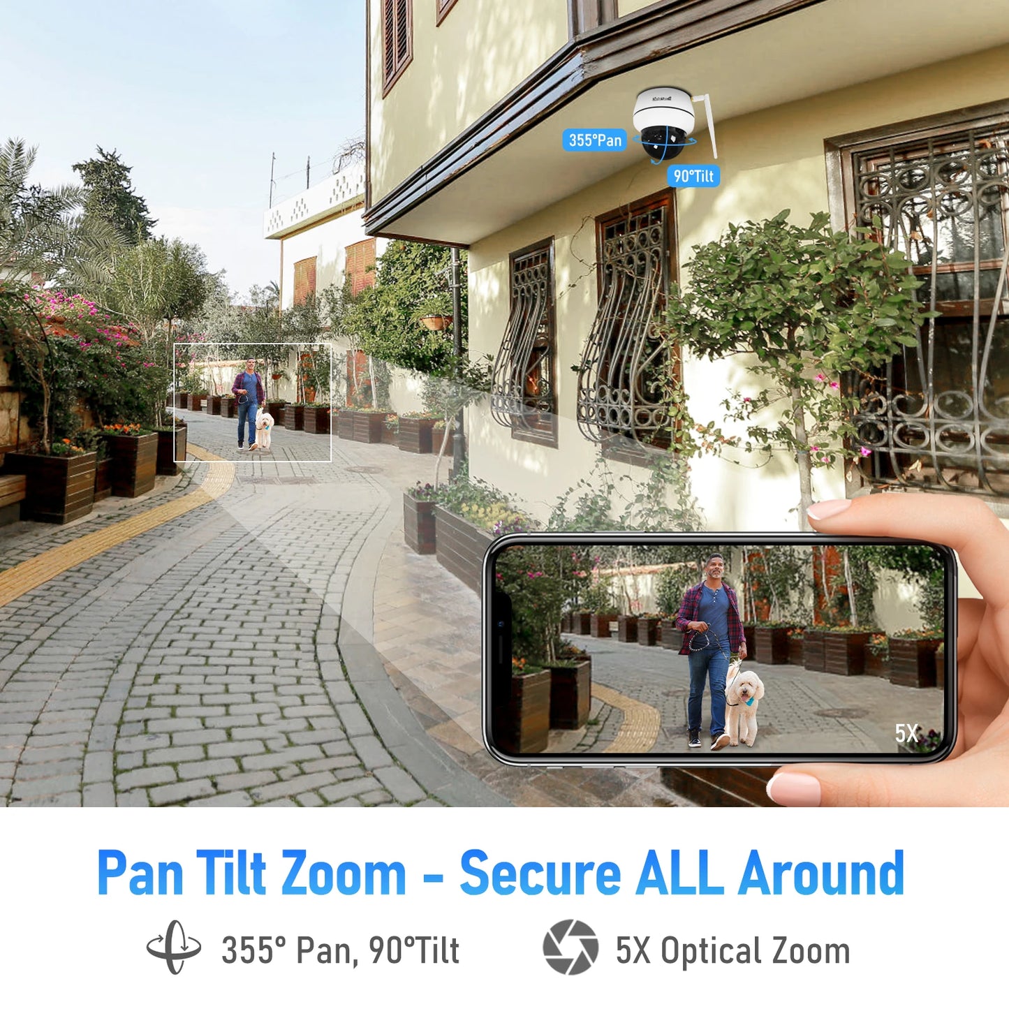 JideTech 2MP WiFi  PTZ CCTV 5X Optical Zoom Dome IP Camera  IP66 Waterproof 2.7-13.5mm Lens IR Night Vision 30m Support FTP